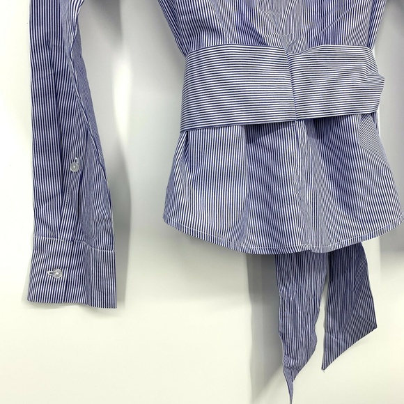 BB Dakota Top Blue Stripe Long Sleeve Tie Waist - Picture 11 of 11